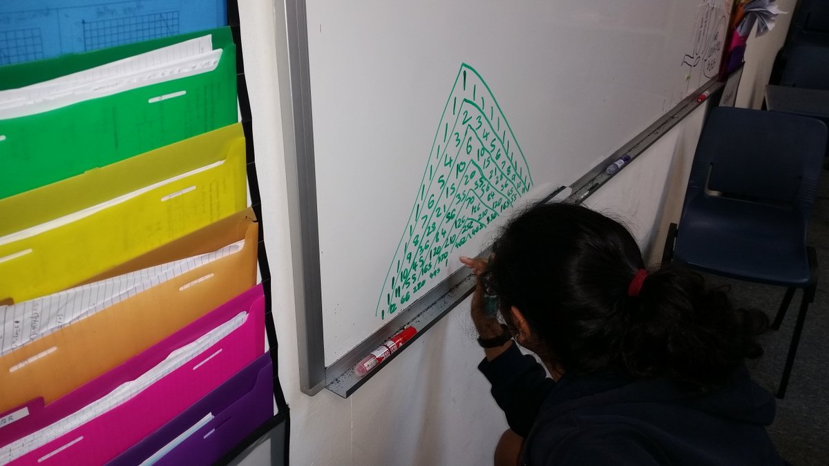 nemoyatpeace's tweet image. Day 75 #teach180 #iTeachMath Must have been this S thinking: &quot;I finished my Calculus quiz, what do I do?&quot; #pascalstriangle!