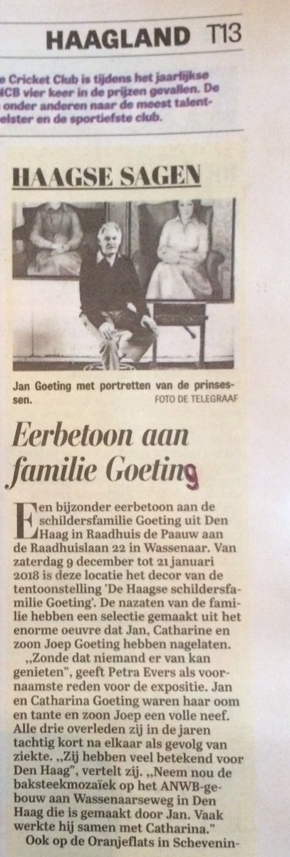 HenrietteCB's tweet photo. Zo tof, de aankondiging van de tentoonstelling van mijn familie staat in de Telegraaf!
#Goeting #Art #NieuweHaagseSchool https://t.co/i9wdnvbCzy
