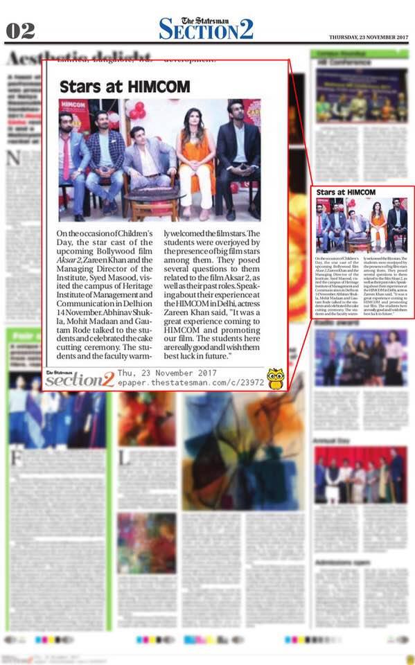 Himcomcreation's tweet photo. Bollywood movie Aksar 2 star cast (Zareen Khan, Gautam rode , Abhinav Shukla) visited Heritage Institute of Management and Communication and it is exclusively covered by The Statesman. #HIMCOM #the_statesman #press_coverage #media_coverage #aksar2 #press_event #New_Delhi https://t.co/TEbnRvFYJY