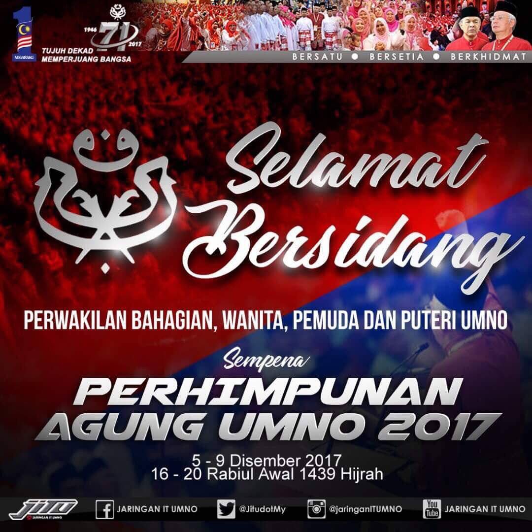 JITUdotmy's tweet photo. #PAU2017
Perhimpunan Agung #UMNO 
5 hingga 9 Disember 2017
Selamat Bersidang kepada semua perwakilan UMNO bhg, wanita , pemuda dan puteri

Bersatu, Bersetia,Berkhidmat
#Negaraku #Malaysia https://t.co/aISr2KIfYD