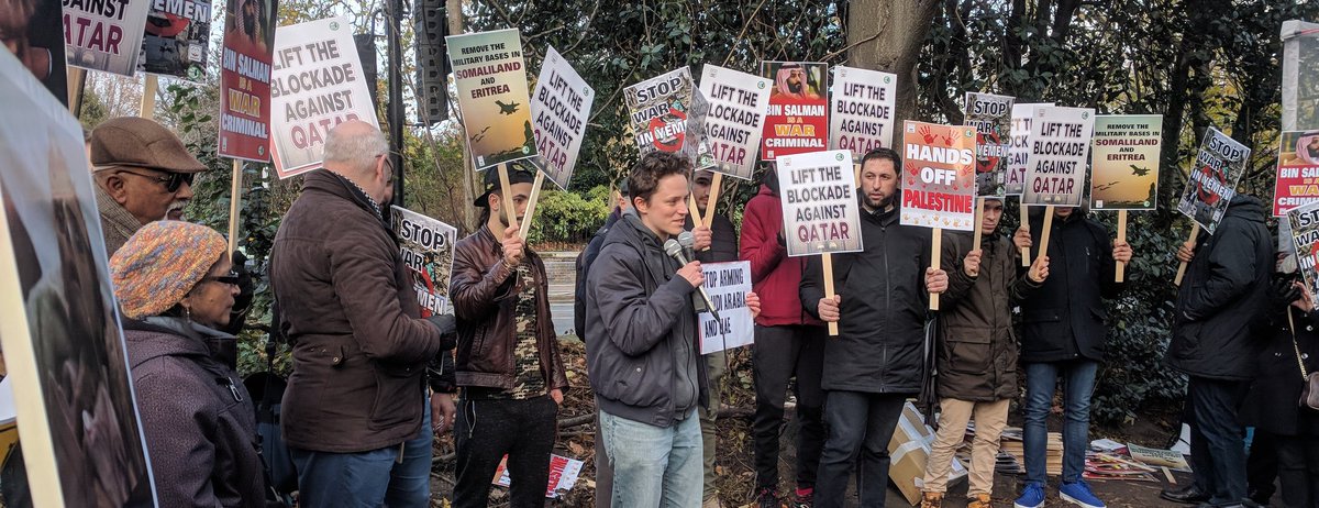 SamWalton's tweet photo. Honoured to speak at the invitation of those from #Yemen this weekend. Great that @LindseyAGerman could represent @STWuk and @CAATuk  could be there too. 

Together we spoke of the horrors of this pointless war, and how the UK must #StopArmingSaudi &amp; UAE. https://t.co/RRdEetk5w4