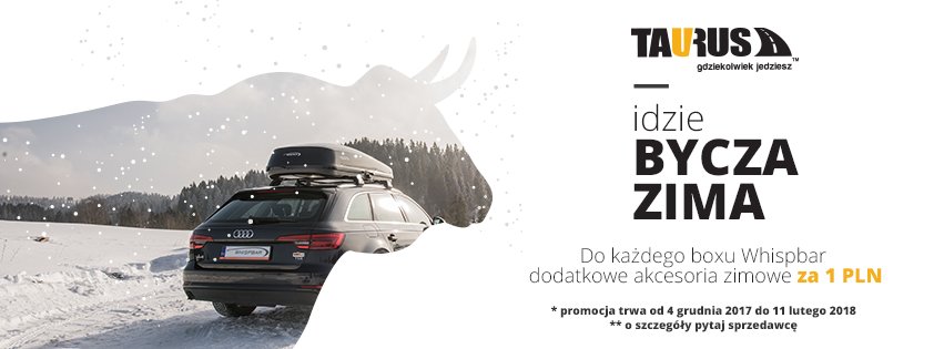 Taurusmikolow's tweet photo. Idzie… BYCZA ZIMA
Od teraz – do każdego zakupionego boxa dachowego Whispbar dodajemy – do wyboru – dwa produkty, których cena  zostaje obniżona do wartości 1,00 zł za produkt. Promocja trwa od 4. grudnia 2017 do 11. lutego 2018. Więcej:  https://t.co/O8AkzPkmoZ https://t.co/XLTBcJRjdZ