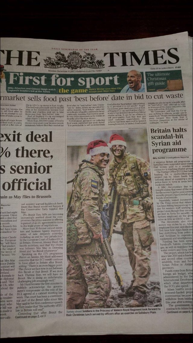 Thanks to all those #TIGERS who prepared the much deserved Soldiers Christmas Lunch for #3PWRR and #4PWRR yesterday, as reported in today's #Times. #Fiercepride #Desertrats #Infantry 
#Armyreserve