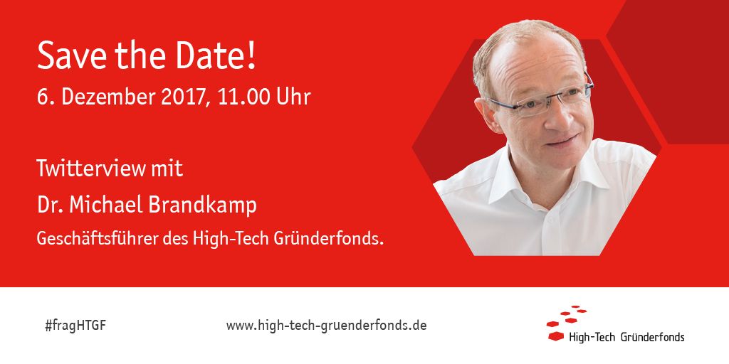 HTGF's tweet photo. #fragHTGF: Save the Date!  Unser Geschäftsführer Michael Brandkamp spricht am 6.12. um 11 Uhr im #Twitterview mit @ChristianeAhoi über #DigitalLeadership, den Gründerstandort Deutschland sowie den #HTGFIII. https://t.co/km2g1v6l6P