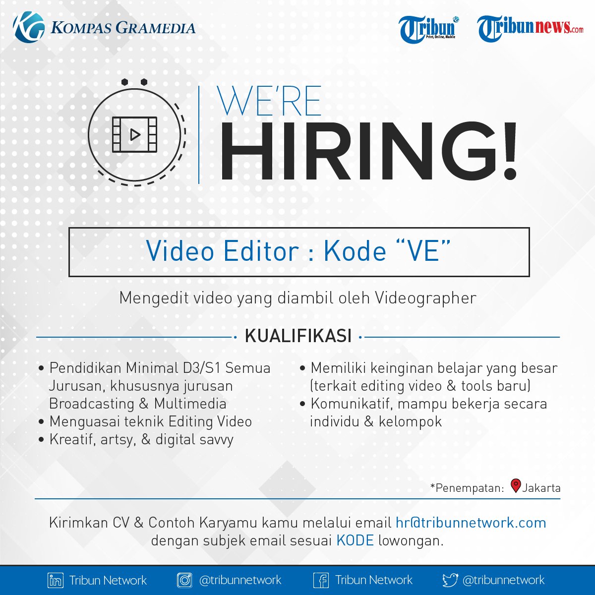Lowongan Video Editor, let's check this out bit.ly/2kk1xEY