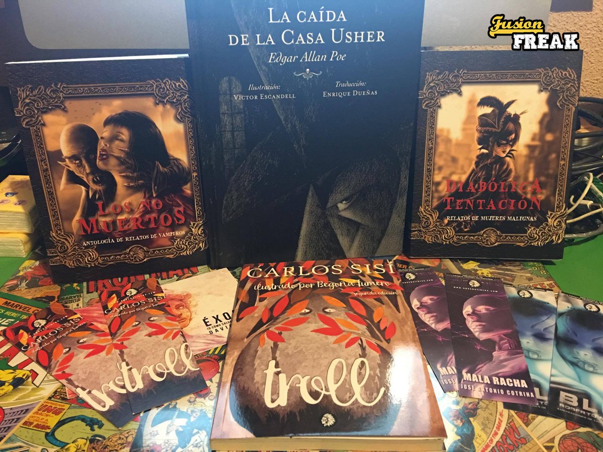 FusionfreakNSF's tweet photo. Primer sorteo de navidad Fusion Freak: Consigue cesta con estos libros 
 LA CAÍDA DE LA CASA USHER
DIABÓLICA TENTACIÓN
LOS NO MUERTOS
TROLL + LOTE MARCADORES
Tan solo comparte y sigue a @apachelibros  y @Fusion_FreakES . Hasta el miércoles y el jueves otro sorteo. https://t.co/FfTvesFilB