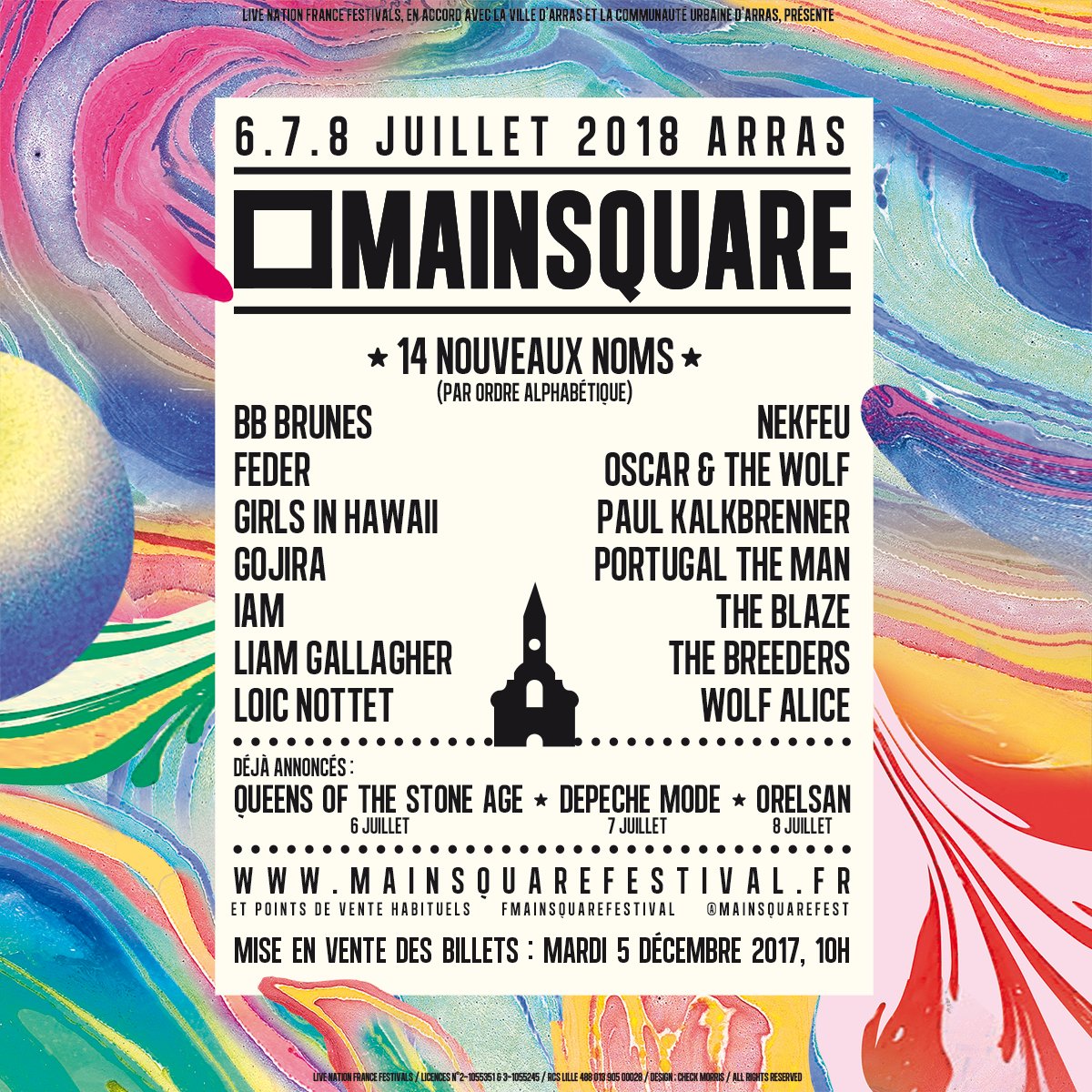 14 Nouveaux noms dévoilés pour le <a href="/MainSquareFest/">Main Square Festival</a> : <a href="/BBBrunes/">BB Brunes</a>, <a href="/Feder_Music/">FEDER</a>, <a href="/gihband/">Girls in Hawaii</a>, <a href="/GojiraMusic/">Gojira</a>, <a href="/IAM/">IAM</a>, <a href="/liamgallagher/">Liam Gallagher</a>, <a href="/LoicNottet/">Loïc Nottet</a>, <a href="/nekfeu/">.</a>, <a href="/oscarandthewolf/">Oscar and the Wolf</a>, <a href="/paulkalkbrenner/">Paul Kalkbrenner</a>, <a href="/portugaltheman/">Portugal. The Man</a>, <a href="/TheBlaze_Prod/">The Blaze</a>, <a href="/thebreeders/">theBreeders</a> &amp; <a href="/wolfalicemusic/">Wolf Alice</a>