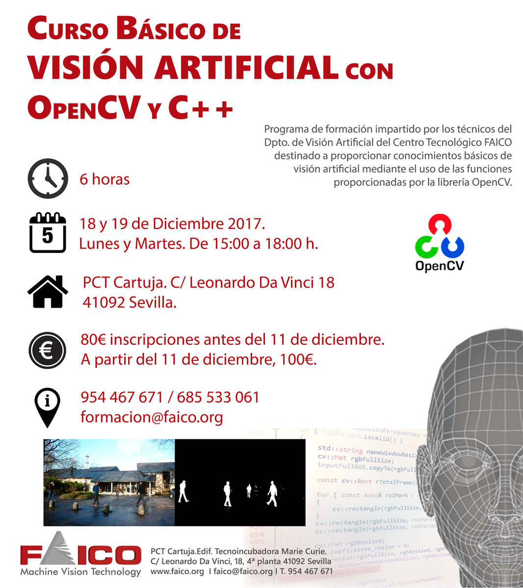 Abierto plazo de inscripción para el Curso Básico de #VisiónArtificial con Open CV y C++  impartido por técnicos de FAICO.