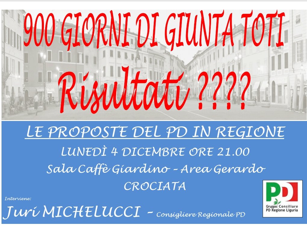sarzanapartitod's tweet photo. Secondo incontro con @jurimichelucci stasera al Caffè Giardino di #Crociata a #Sarzana sulle proposte @GruppoPdLigur dopo 900 giorni di #GiuntaToti e ben pochi risultati #ascolto #incontro #partecipazione https://t.co/JOE4JIUE5Y