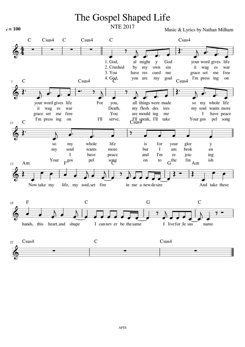 Sheet music for The Gospel-Shaped Life #nte17 #ntesong #nte17song
<a href="/AFESNTE/">NTE2025</a>