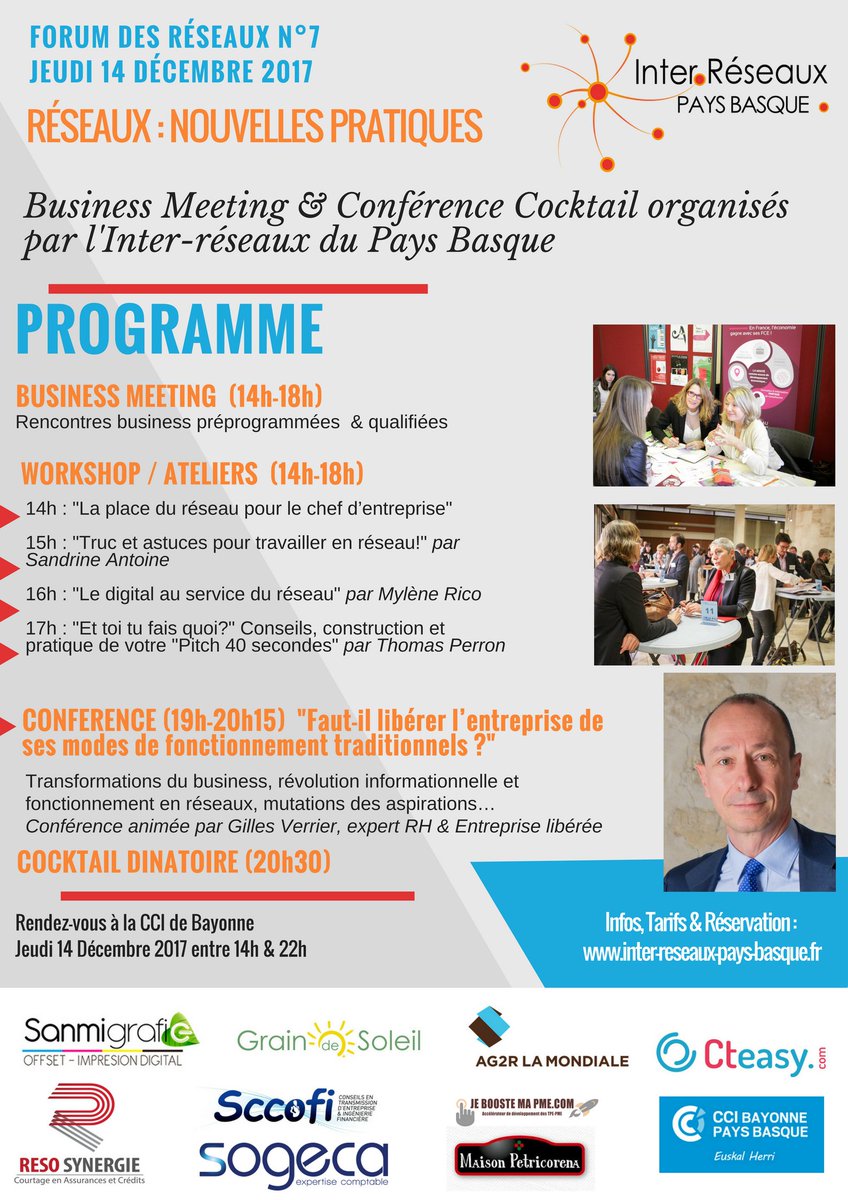 Plus que quelques jours pour vous inscrire au 7e Forum des Réseaux du Pays Basque et pour profiter des rencontres d'affaires, des ateliers....
Inscription ici : ow.ly/AjXL30gZxxz