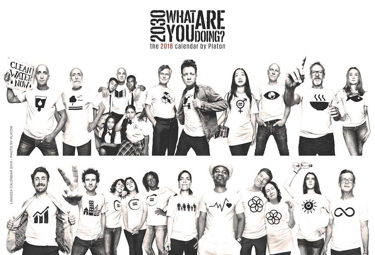 bewatly's tweet photo. @bewatly support @GlobalGoalsUN with @Lavazza #2018Calendar #2030WhatAreYouDoing! 🌍💧☀️ @MarcoAAttisani for #CleanWater with @platon &amp; a mind-blowing team of 17 #EarthDefenders ! #BEwatly https://t.co/wjLNczRG5B