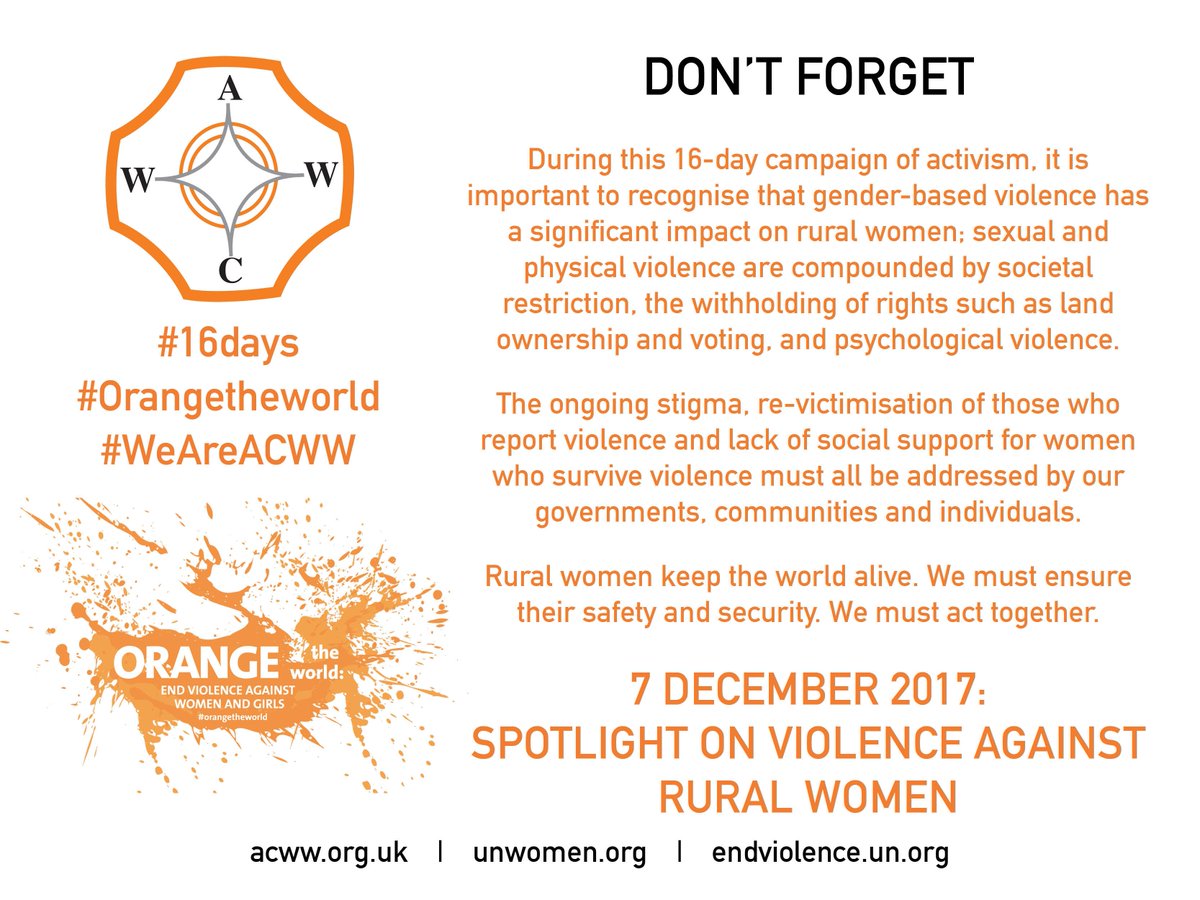 Rural women keep the world alive. We must ensure their safety and security. We must act together #16days #Orangetheworld #WeAreAcww