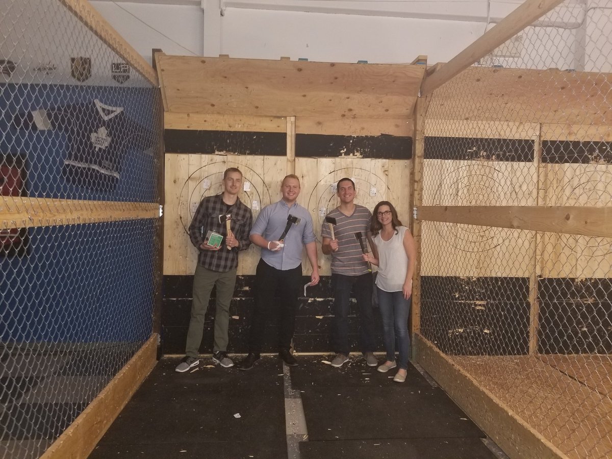 KarenYoussef_TD's tweet photo. Congrats to our super axe throwing team! Silvio, Steven, Luke and Victoria! #SAMforUnitedWay #makingadifference https://t.co/XpEbtXl1sP