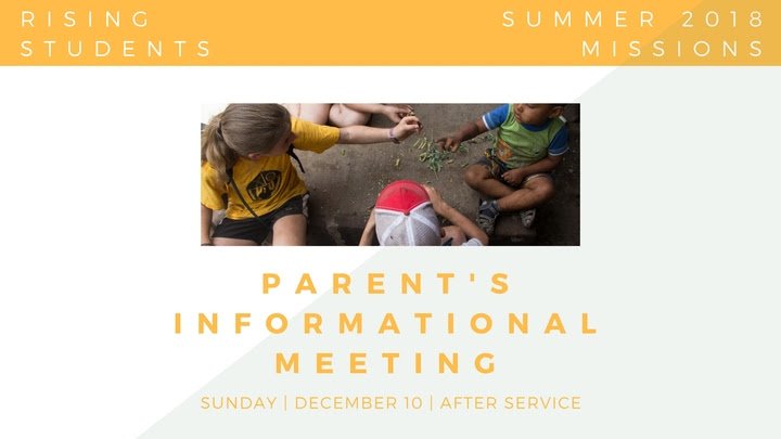ALTAER122's tweet photo. We'll be having a meeting for all parents and students interested in our summer 2018 mission trips. We'll have details on all 4 trips as well as information about a potential Tijuana family mission trip. We'll also share the vision for where we're heading in 2018! Don't miss it! https://t.co/0t6HQB9MeX