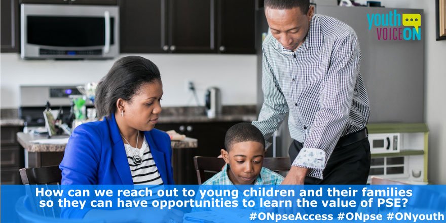 YouthVoiceON's tweet photo. How can we reach out to young children and their families so they can have opportunities to learn the value of Postsecondary Education? #OnPSEaccess #ONyouth https://t.co/IY6tBh66au https://t.co/BYzlQNyuH0