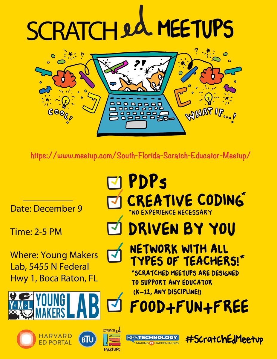 Agatorbites's tweet photo. Hey South Florida! What better way to finish off #CSEdWeek then by joining us for FREE #PD at our 1st #SoFlaScratchEdMeetup ?! #ScratchEdMeetup #creativecomputing #csk8 #Fledchat #CSEducationWeek https://t.co/w9PEiVD7YS