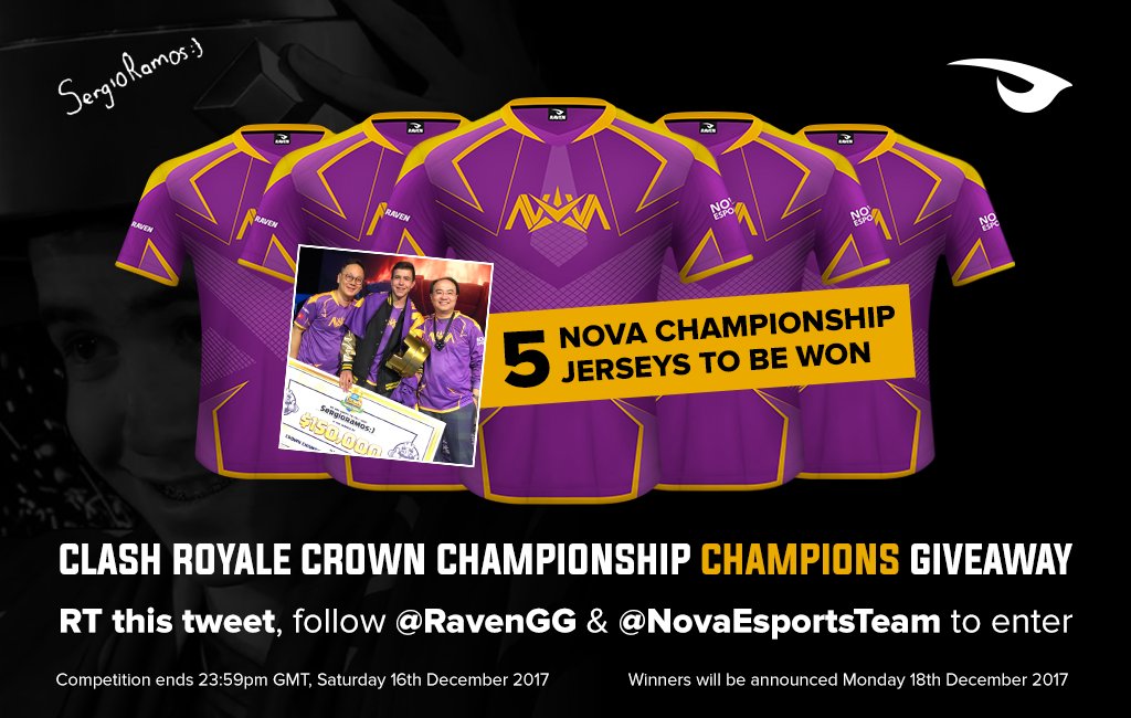 To celebrate Nova Esports' very own @Sergioramos0139 taking the 👑at the #ClashRoyaleWorldFinals, we're doing a 'clashtastic' giveaway:

👑🎁CLASH ROYALE CROWN CHAMPIONSHIP CHAMPIONS GIVEAWAY 🎁👑

TO ENTER: RT this tweet, follow <a href="/RavenGG/">Raven</a> and @NovaeSportsTeam