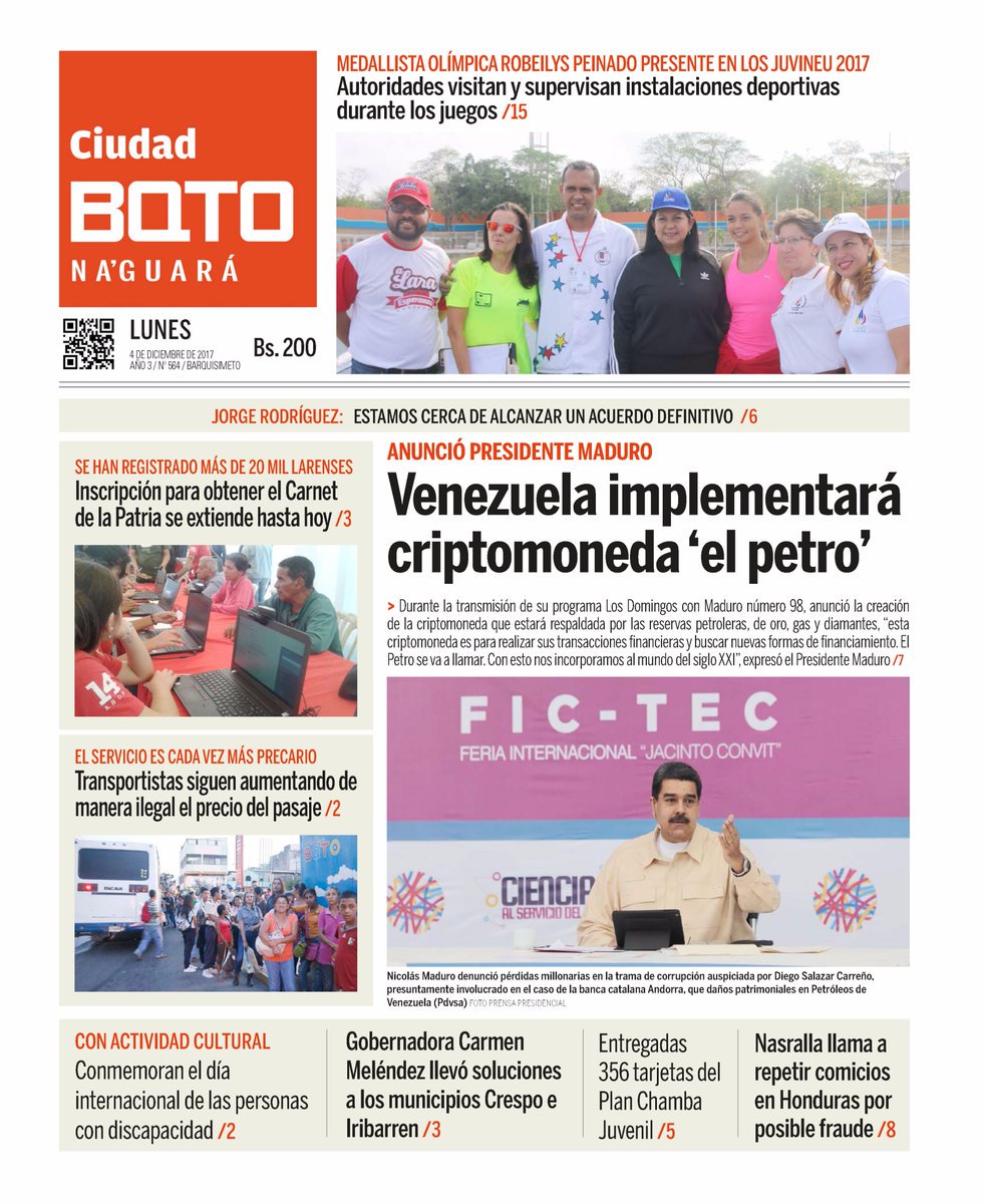 gestionperfecta's tweet photo. #FelizLunes Así amanece la edición de @Ciudad_BQTO de este #4Dic 
Siempre con la mejor información!! https://t.co/Ns9p4Bn6ID
