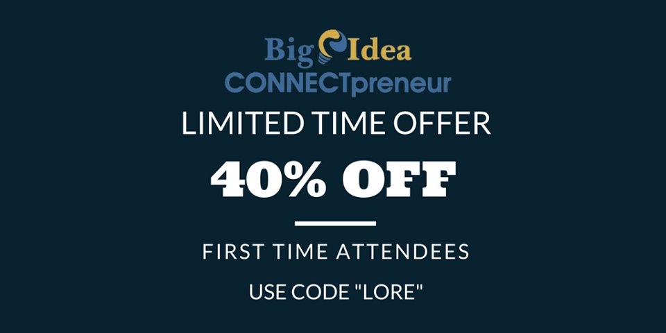 Have you purchased your ticket yet for @connectpreneur next week? We offering first time attendees 40% off, use code "LORE" at checkout bit.ly/2A7sYsu #DMV #Blockchain #Cryptocurrency #Networking

<a href="/iSocialFanz/">Fanzo</a> @WitzCarlton <a href="/jer979/">Jer979 🇺🇲🇮🇱🇱🇹🇵🇹 ₿</a> <a href="/pamelaspunch/">Pamela Lynne Sorensen</a>