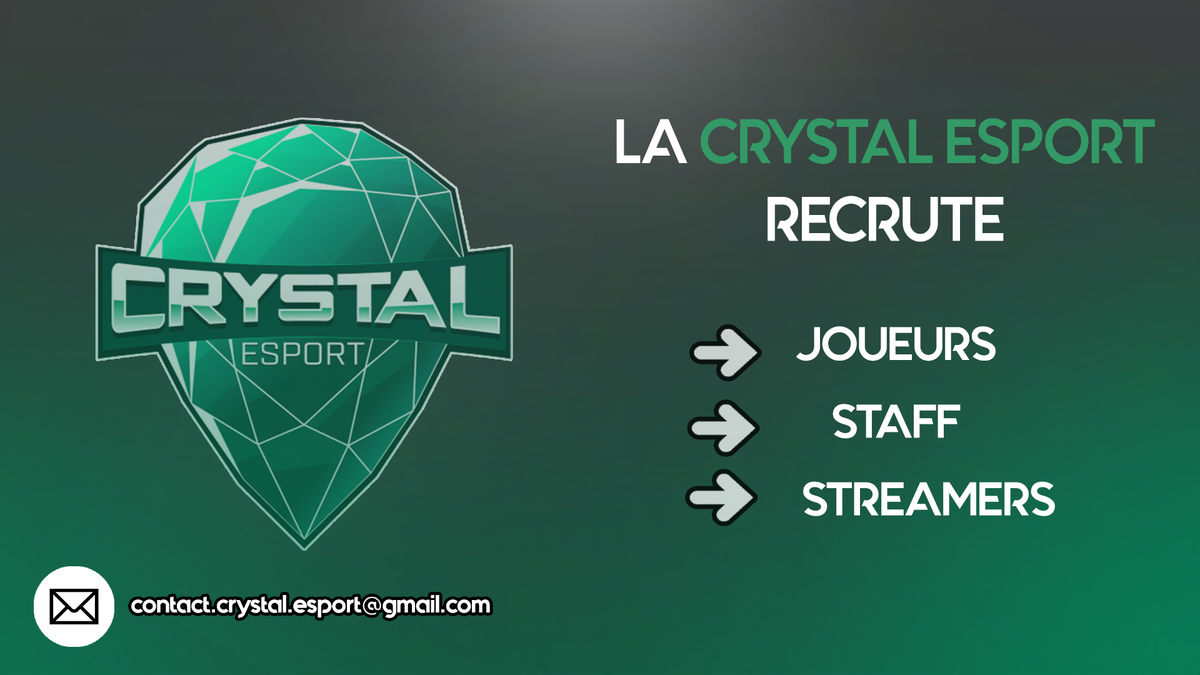 CrystalEsportFR's tweet photo. La @CrystalEsportFR recrute un Community Manager !
Motivé avec de l'expérience ?
Tentez votre chance !
#CrystalFight
👉 contact.crystal.esport@gmail.com https://t.co/1YsYAnhFpb