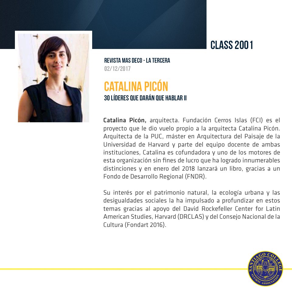 AlumniSC's tweet photo. [ALUMNI DESTACADO]
30 LÍDERES QUE DARÁN QUE HABLAR II

Catalina Picón - Class 2001

Más info → https://t.co/yaiAmDl0g0 https://t.co/fyhf39nTNt
