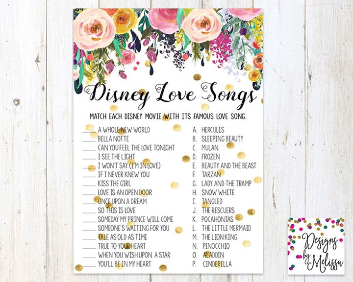 We just love bridal shower games, especially this beautiful Disney Love Songs Matching Game! Do you think you can ace them all? ow.ly/7r6h30ebOdu
