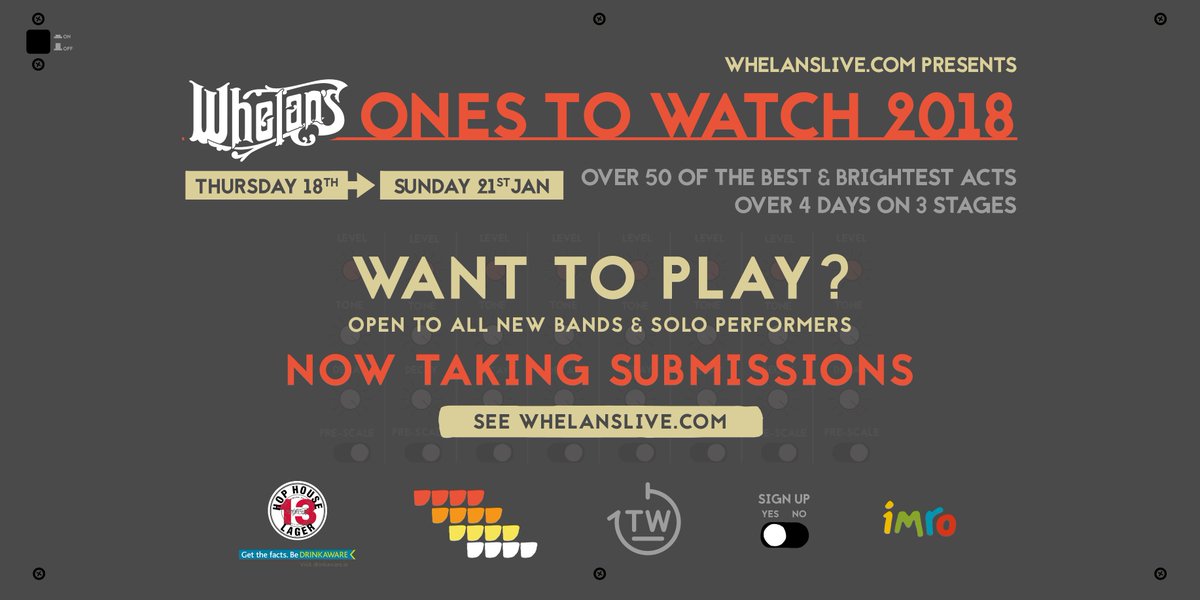 whelanslive's tweet image. WANNA PLAY? APPLY TODAY!

Whelan’s Ones to Watch 2018
50+ Acts Across 3 Stages
Thur 18th - Sun 21st JAN

Please RT

Apply: goo.gl/ETR2Bh
#HopHouse13 @IMROireland