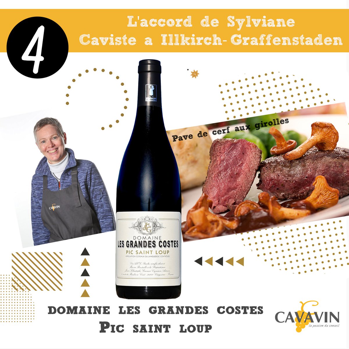 JOUR 4  Calendrier de l'Avent
C'est bien connu, les marchés de Noël font partie des traditions en Alsace et comptent parmi les plus beaux au monde. Nous rendons donc visite à Sylviane Martin, caviste à Illkirch-Graffenstaden pour qu'elle nous révèle son accord met-vin