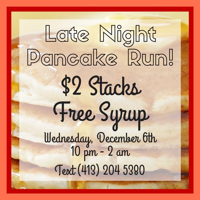 PCAnscombe's tweet image. Forget to go to Ray because you were too busy studying in the library? Need to refuel before you pump out those last few pages of your paper? Then text the number below for some delicious pancakes!