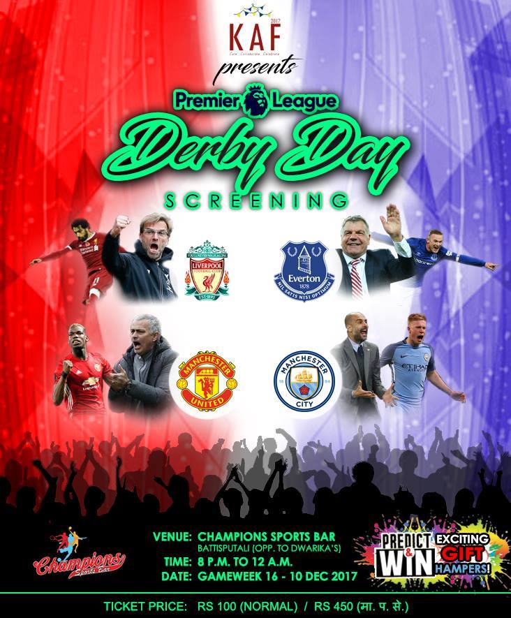 KAF_Kusom2017's tweet photo. First Time Ever!!
KAF 2017 and Day 3 presents
Premier League Saga
Derby day Screening
The Phenomenal Manchester Derby and
The Super Merseyside Derby
Guess the scores of the Matches and Win Exciting Prizes!!!
#kaf2017 #we_celebrate
December 10 https://t.co/hzfGfQMjRd