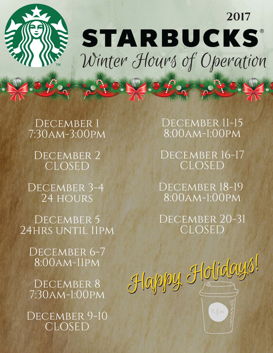 StMUResLife's tweet image. Did you know our Starbucks is open a few nights during finals week for 24 hours?! Thanks @STMUSGA! Here are the winter dining services hours!