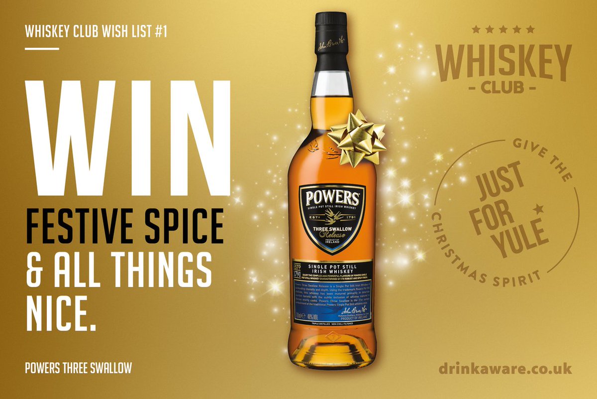 Let's start the week as we mean to go on... with whiskey! Win a bottle of Powers Three Swallow Release. Just RT to enter. Competition closes on Wednesday 6th December. #WhiskeyWishList