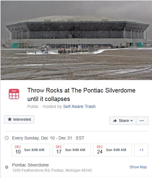 JoanOfSnark's tweet photo. Might be a fun family outing. #PontiacSilverdome https://t.co/z6DuFTHj3K