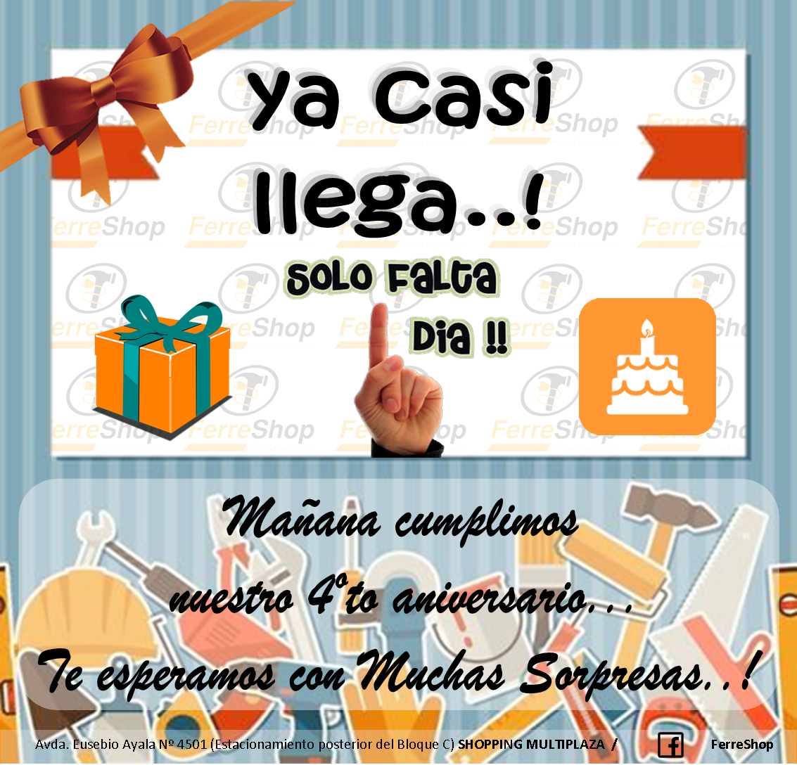 Ferreshop's tweet photo. Te esperamos en nuestro ShowRoom,🏪
Tu presencia es importante para nosotros...
Pasa y disfruta de nuestras promos por mes Aniversario
y Festeja con Nosotros "1 AÑO 🎊"...!
Pensando en ti y para su comodidad
#FerreShop TODO el Dia, TODOS los Dias..!👌😉 https://t.co/0JFlPPZ5XJ