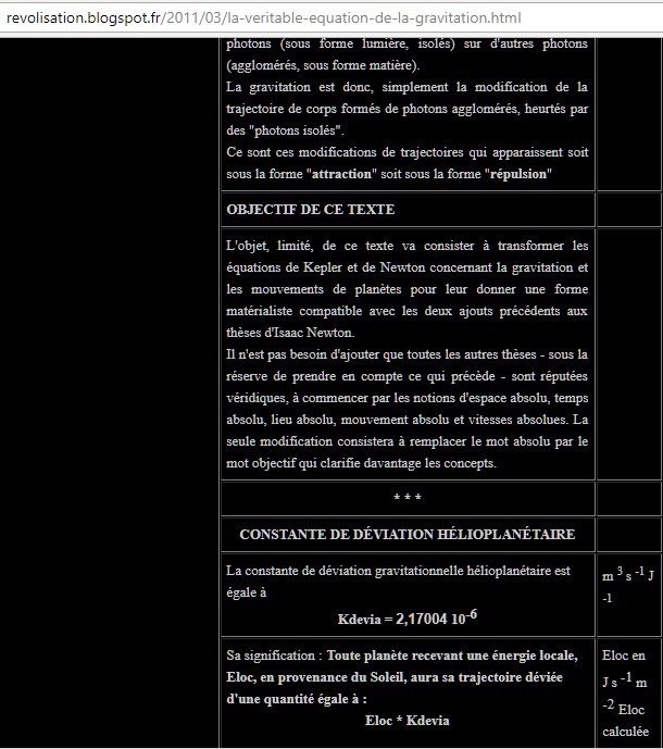 YanickToutain's tweet image. je vois plutôt une confirmation #Microsope de mon texte de 2007 #VéritableEquationdelaGravitationHélioPlanétaire #VEdlGHP =équation de la #gravitation hélio-planétaire et de l&apos;hypothèse de #Newton des PHOTONS comme CAUSE de #GRAVITE
revolisation.blogspot.fr/2011/03/la-ver…