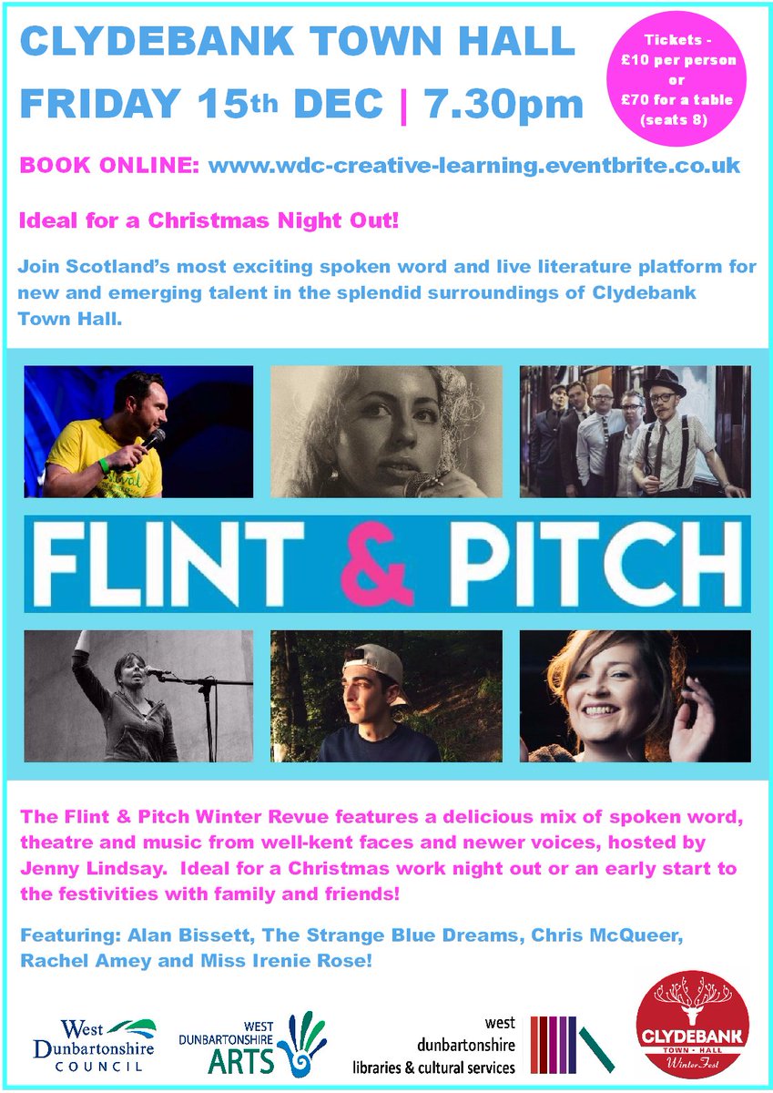 Join Scotland's most exciting spoken word and live literature platform for new and emerging talent in the splendid surroundings of Clydebank Town Hall.

Featuring: Alan Bissett, The Strange Blue Dreams, Chris McQueer, Rachel Amey and Miss Irenie Rose!

goo.gl/bD24iU