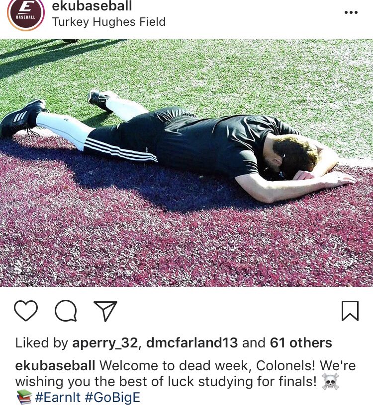 AdamRevelette's tweet photo. Happy dead week to @EKUStories from @Dub_Williams24 and @ekubaseball! #prowlerpush #naptime #ColonelChallenge https://t.co/CPoLgPUUmr