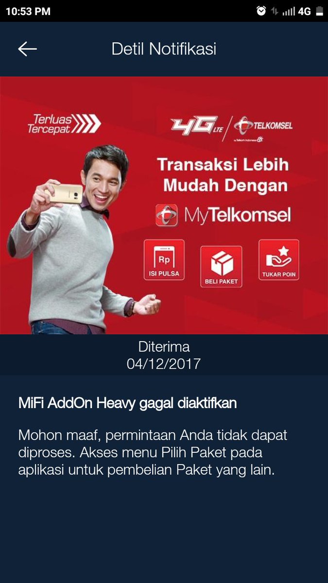 om_tegas's tweet photo. @Telkomsel selamat malam, paket MiFi Addon Heavy kok gagal terus diaktifkan ya? Sebelumnya malah hilang dari my telkomsel app. https://t.co/R6JKfefPGP