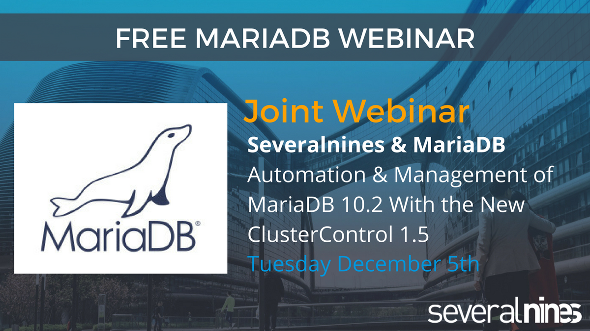 severalnines's tweet image. Last Chance to sign up for tomorrow’s joint #Webinar with @MariaDB “Automation &amp;amp; Management of  #MariaDB 10.2 with #ClusterControl 1.5” which will include information about both new releases #MySQL severalnines.com/resources/webi…