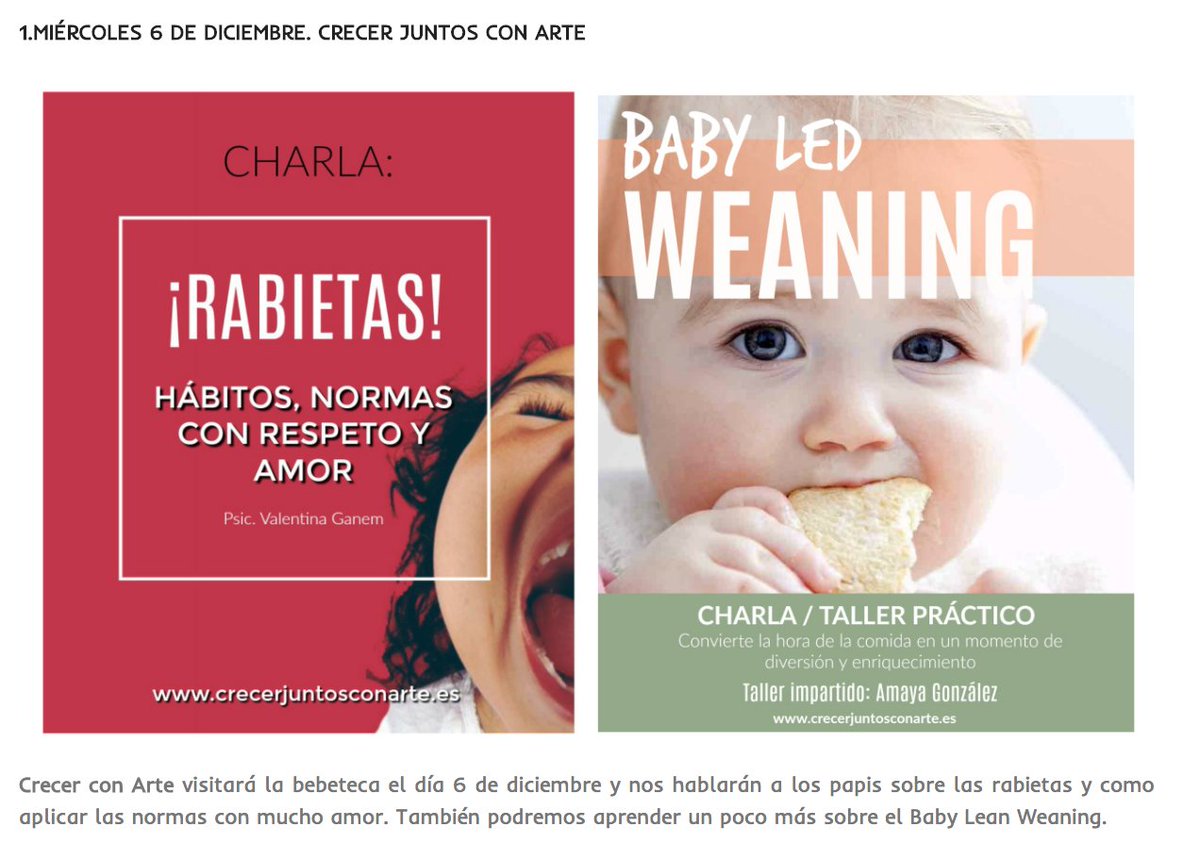 kiddosity's tweet image. MIÉRCOLES 6 DE DICIEMBRE en la Bebeteca de Kiddosity y Sleepaa.
Por la mañana charla sobre RABIETAS 12,00h y por la tarde Charla talleres sobre BABY LEAD WEANING 17,00h de la mano del equipo de @cjuntosconarte.
Todas las actividades son totalmente gratuitas al entrar en juvenalia