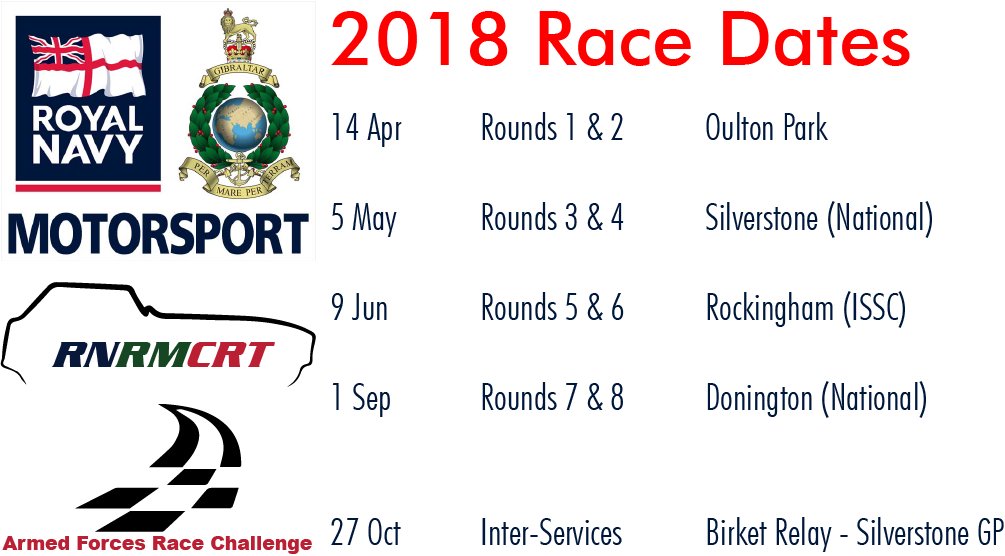 rnrmcrt's tweet image. 2018 Car Racing Team Race Dates.  To get involved please contact us via Twitter or though our Facebook page facebook.com/rnrmcrt/ Serving, Reservist and Veterans welcome.  You may not even need your own kit or car! @NAVYfit @AFRaceChallenge