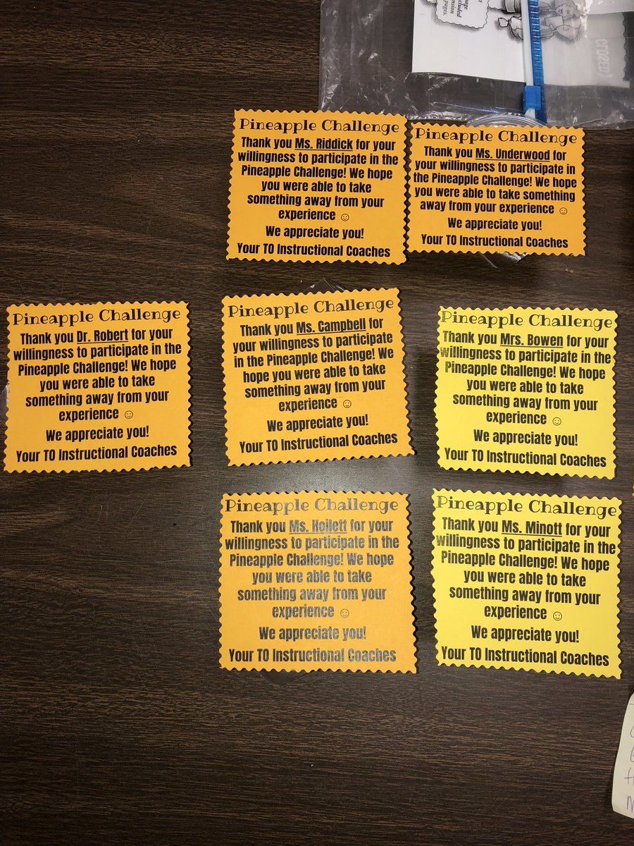 carlin_peaden's tweet photo. We enjoyed doing the #pineapplechallenge at our school! We even left them a treat for being so open and having a growth mindset. #manes #ccsleads @gostendorf710 https://t.co/vrjA1N6hcm