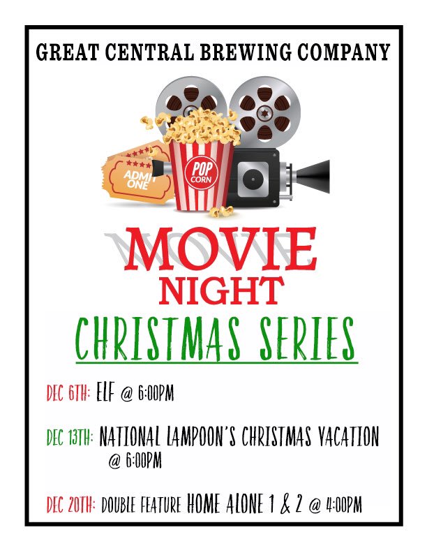 GCBC Movie Night Christmas Series
We'll be showing our favorite flicks in the taproom beginning with ELF Wednesday, Dec 6th at 6pm. 
Admission is FREE
<a href="/paramountchi/">Paramount Events Chicago</a> will be dishing up snacks for purchase along with our regular suds. 
#gcbc #christmasmovies #brewandview