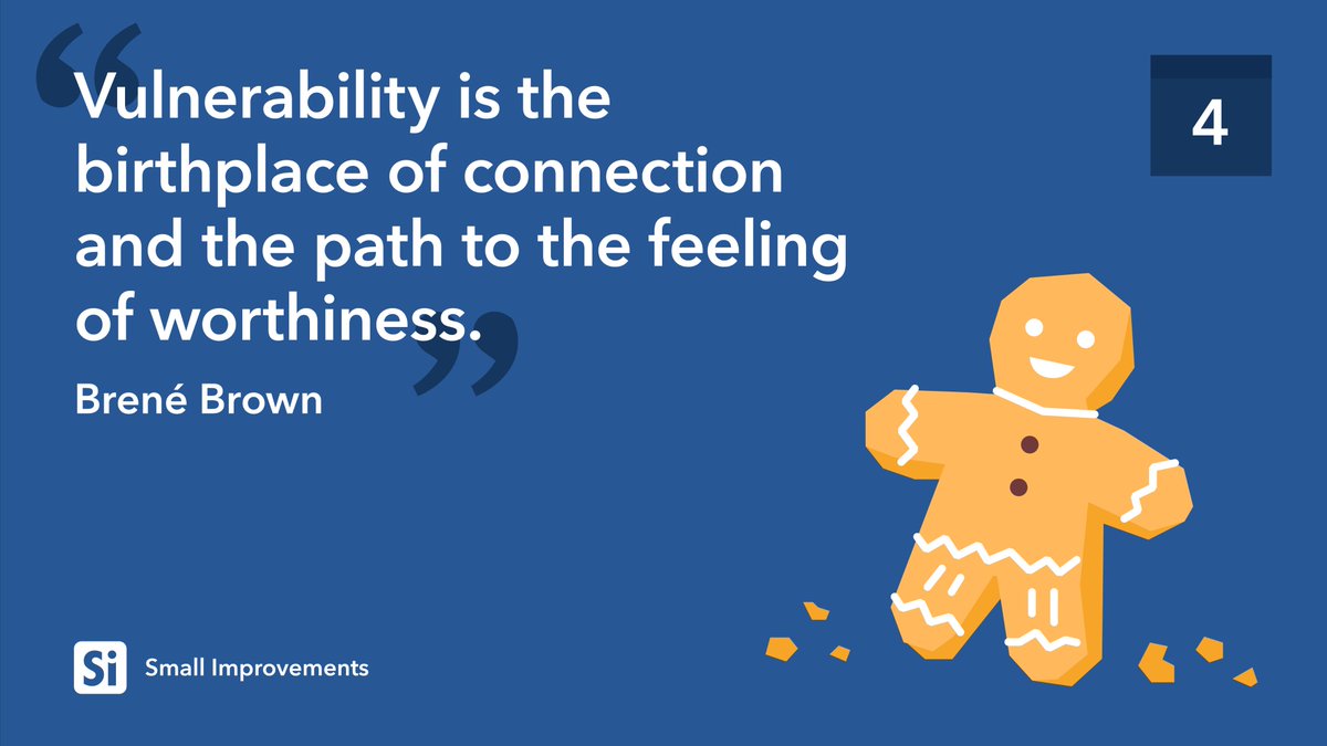 smallimprove's tweet photo. Day 4 of #InspiringDecember: In her famous and funny TED talk, @BreneBrown explains how fully embracing #vulnerability is the key to constructive sharing and building authentic human connections and shares her own journey towards it. https://t.co/gWdmlm6y63 https://t.co/lcHRmV4mOZ