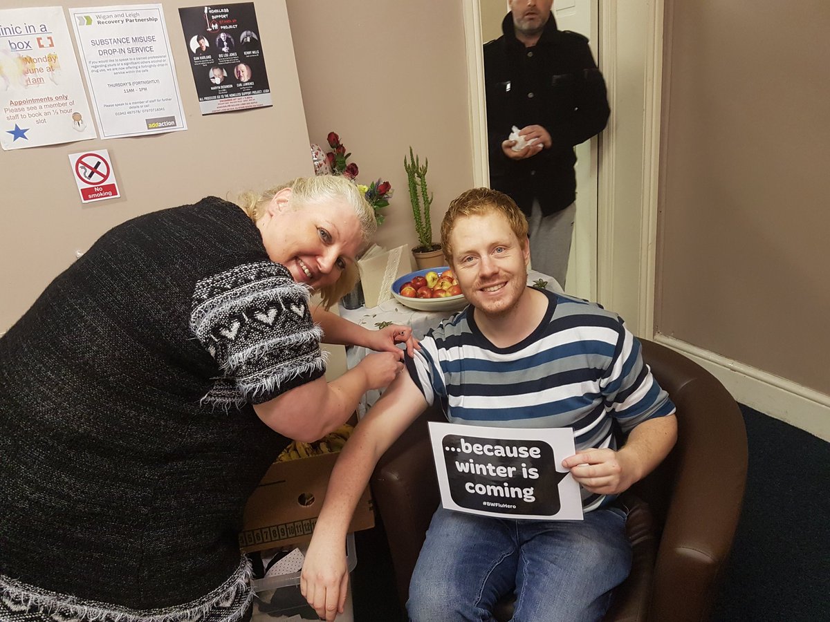MagsSanders's tweet photo. More flu vacs , health assesments and screening for our homeless population @HSPLeigh1 . @Bridgewater_NHS @adam_britton @ColinScales1 @Swirlygirly30 @WiganCouncil #endhomelessness #BWfluhero #jointworking https://t.co/Oqjo4EF71a