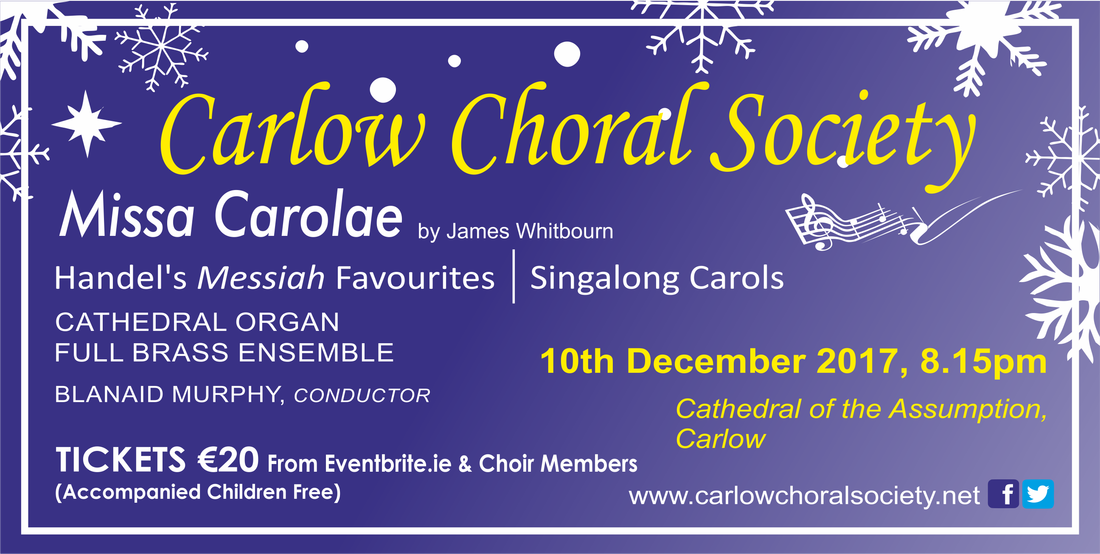 @CarlowChoralSoc present an evening concert with a performace of Misse Carolae, Messiah Favourites & Singalong Carols on Sunday, December 10, 2017 from 8:15pm at Cathedral of the Assumption #carlow #christmasincarlow #carlowtourism #carlowchoralsociety