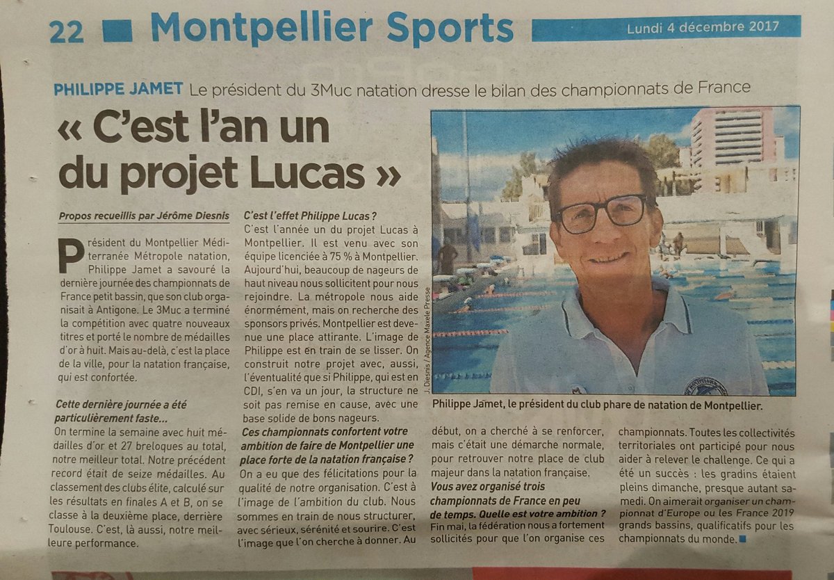 PhilJamet34's tweet photo. Bilan @FrancePb_2017 @20minutesmont Des projets plein la tête au @3muc_natation  pour confirmer la place importante de la natation à @Montpellier3m avec @Saurel_P et @FFNatation @gsezionale @Dalmon8  @patrickrivas79  #capitalesport #ObjectifTokyo2020 #teamlucas https://t.co/Sh4N1Qaezf