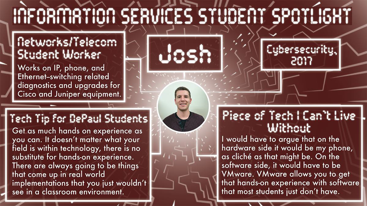 DPUInfoServices's tweet photo. #DePaul IS has some of the best Student Employees! Thank Josh for the Internet @DePaulOSE #StudentsofIS https://t.co/li0e1Yzk1e https://t.co/kKiTnaO1rB