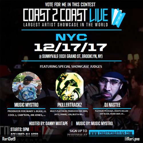 Rondo730's tweet photo. Vote for me to perform for $50K at #NYC All Ages Edition 12/17/17! https://t.co/MhLnGYYSSH #Coast2Coast https://t.co/yYm69hIdS6
